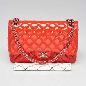 Chanel Pink Quilted Patent Leather Classic Jumbo Double Flap Bag